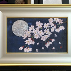 絵画【夜桜】 日本画 金縁額装済み 絵画【夜桜】 日本画 金縁額装済み 絵画