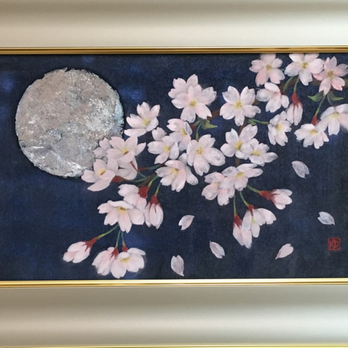 夜桜」日本画 原画 送料無料 絵画 ゆうちゃん 通販 3795881