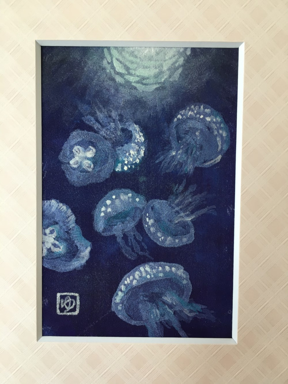 日本画「水海月」額付　送料無料 1枚目の画像
