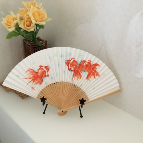 高級扇子：金魚絵図】