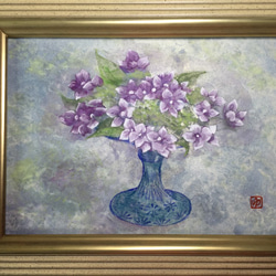 日本画　原画「紫陽花」送料無料 3枚目の画像
