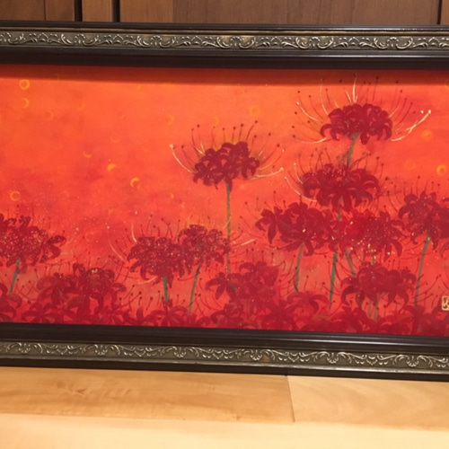 赤絵細描風アート「彼岸花に揚羽図」イラスト原画 赤絵細描風アート「彼岸花に揚羽図」イラスト原画