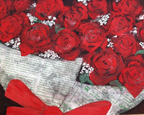 豊生作 薔薇の花 日本画 乾かし