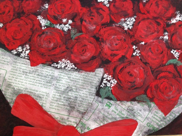 日本画　原画　「薔薇の花束」 1枚目の画像
