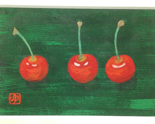 アクリル　絵画　さくらんぼ　原画　一点もの　百瀬 アクリル画 アート インテリア 一点物 さくらんぼ - メルカリ