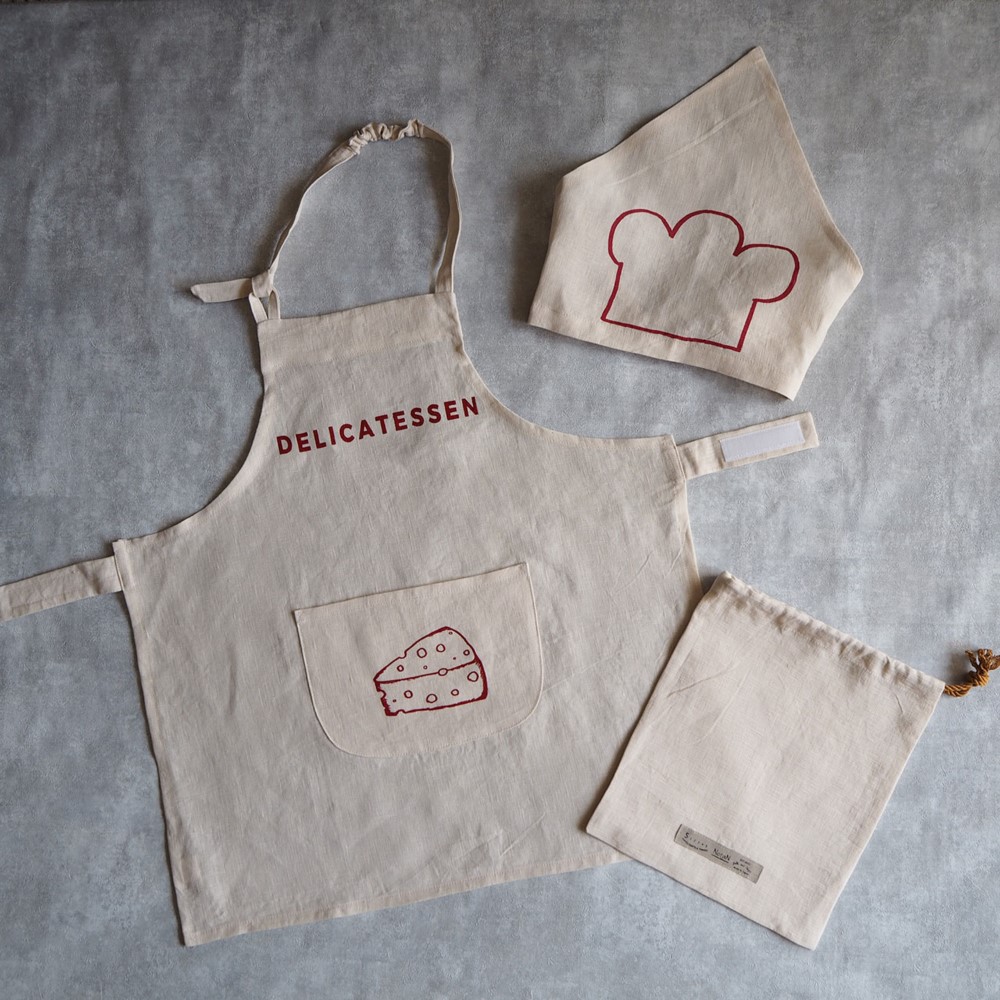 リネンキッズエプロン3点セット　100～110cm 4,544円