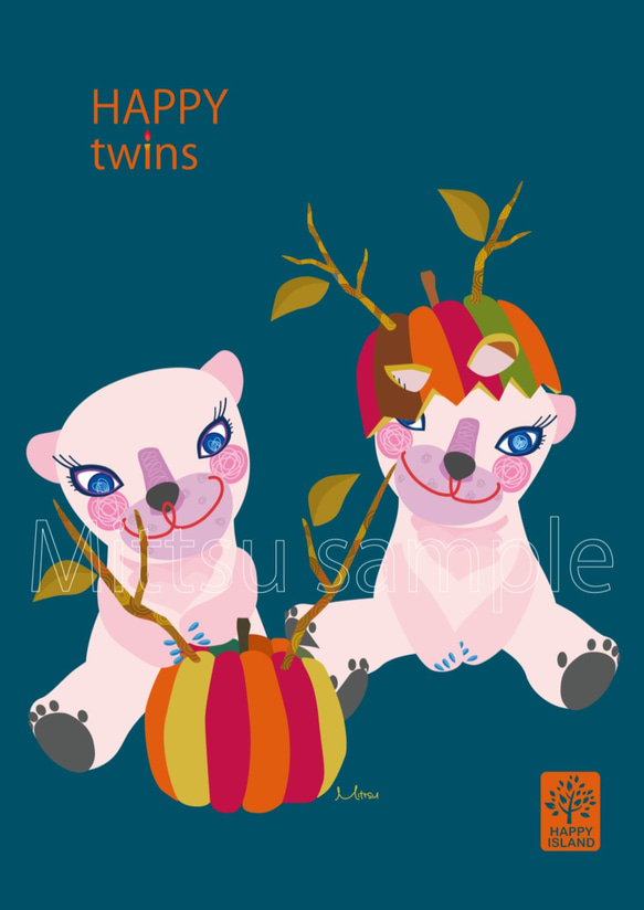 選べるサイズ　ハッピー・オリジナルポスター『HAPPY twins』シロクマのリーフとディープ☆  送料無料 5枚目の画像