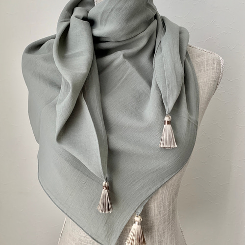 【専用商品】SOUMO 「タッセルストール」(GRAY)) タッセル付 シンプルコットンストール（モスグリーン） ストール Kios