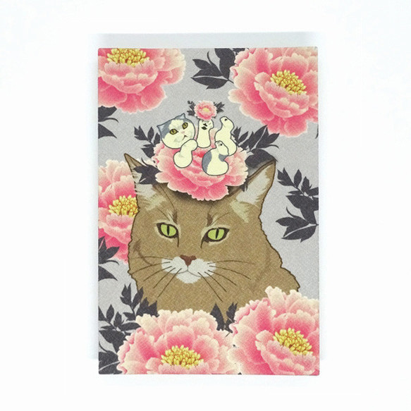 Goshuinchou peony cat notebook stationery *white 第1張的照片