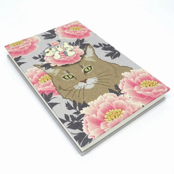 Goshuinchou peony cat notebook stationery *white 第4張的照片