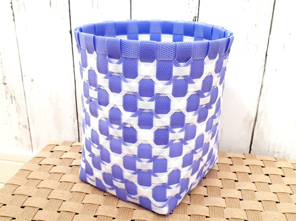 ☆PPバンド☆ミニかご☆プラかご☆紺紫×白☆ゴミ箱 フリーボックス
