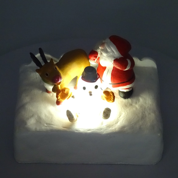 メリークリスマス　サンタとトナカイと雪だるまの粘土フォトスタンド ① 5枚目の画像