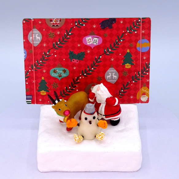 メリークリスマス　サンタとトナカイと雪だるまの粘土フォトスタンド ① 10枚目の画像