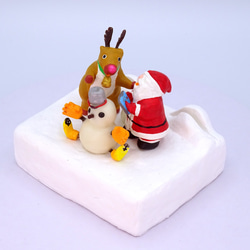 メリークリスマス　サンタとトナカイと雪だるまの粘土フォトスタンド ② 2枚目の画像