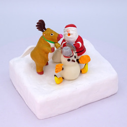 メリークリスマス　サンタとトナカイと雪だるまの粘土フォトスタンド ② 4枚目の画像