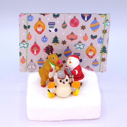 メリークリスマス　サンタとトナカイと雪だるまの粘土フォトスタンド ② 9枚目の画像