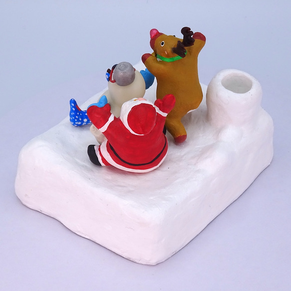 メリークリスマス　サンタとトナカイと雪だるまの粘土ペン立て① 4枚目の画像