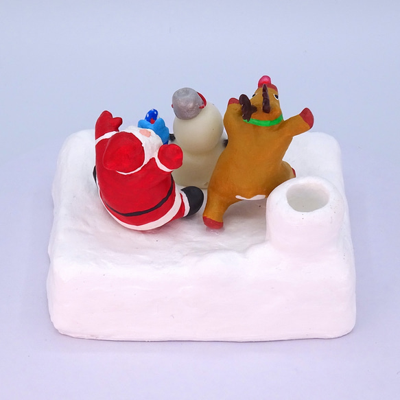 メリークリスマス　サンタとトナカイと雪だるまの粘土ペン立て① 5枚目の画像