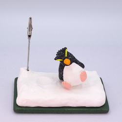 粘土人形のペンギンワールド　クリップ式メモスタンド　イワトビペンギン−1 1枚目の画像