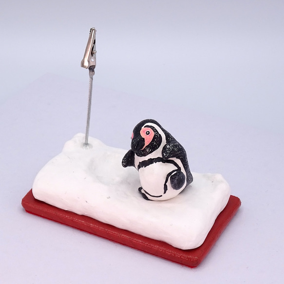 粘土人形のペンギンワールド　クリップ式メモスタンド　フンボルトペンギン−2 5枚目の画像