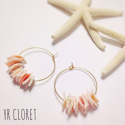 Pink shell Hoop Pierced earring 第1張的照片