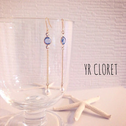 Blue Crystal and Pearl Pierced earring 第1張的照片