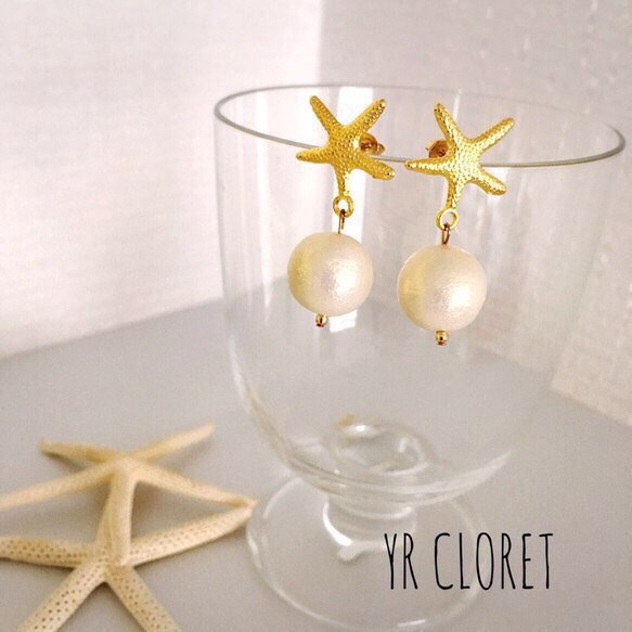 Starfish and pearl Pierced earring 第2張的照片