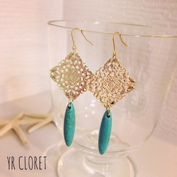 Turquoise and Gold Pierced earring 第1張的照片