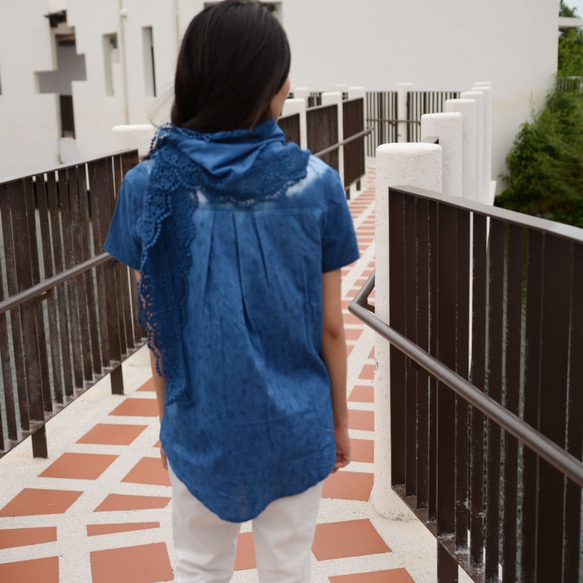 手染蕾絲圍巾-藍染/薑黃染/茜草染 第3張的照片