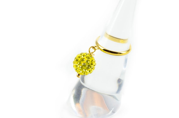 ラインストーンパヴェボール ピンキーリング シトロン(黄色) pve-ringcitron1 指輪 パヴェ 2枚目の画像
