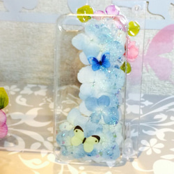 ☆SALE☆iPhone5.5s 携帯クリアカバー 押し花ブルーグラデーション 4枚目の画像