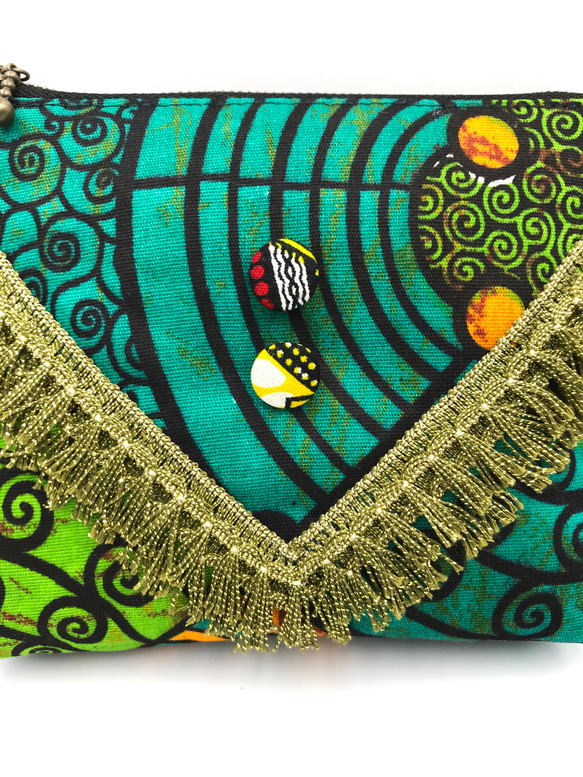 アフリカ布のキラキラフリンジポーチ 3枚目の画像