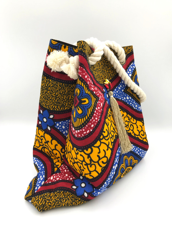 アフリカ布のロープハンドルバッグ 3枚目の画像