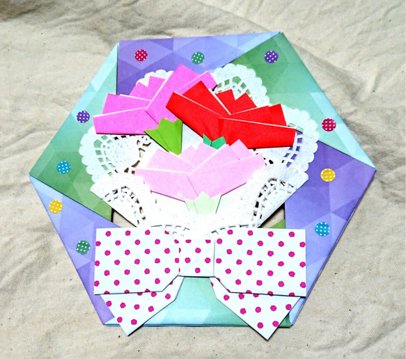 カーネーション・リース②・母の日・プレゼント・折り紙・壁面飾り