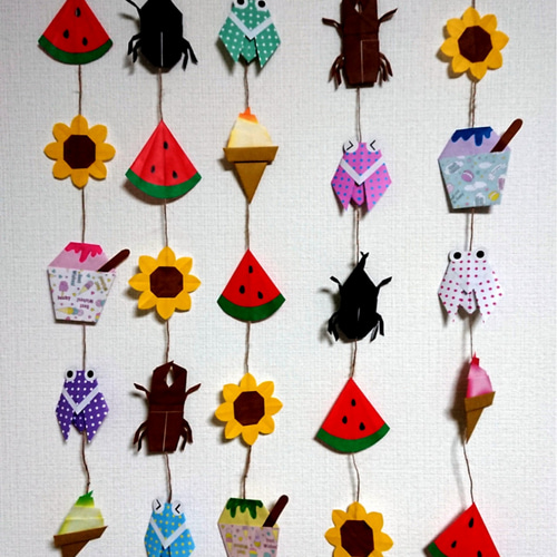 夏・吊るし飾り②・モビール・片面・折り紙・壁面・5本セット【☆送料