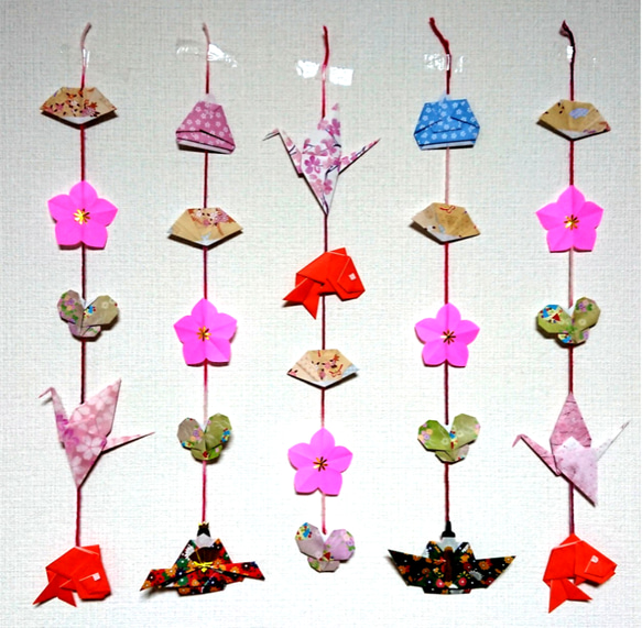 おひな祭り・吊るし飾り・モビール・片面・折り紙・壁面・5本セット