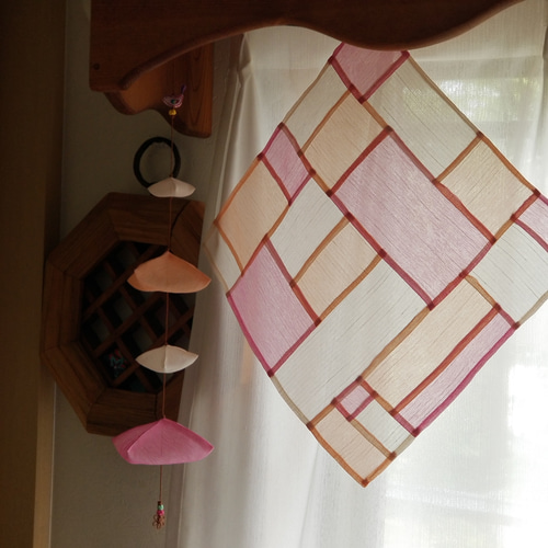 オフホワイトとふたつのピンク」麻ポジャギ