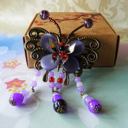 中國風古典貓眼石彈簧夾-紫蝶 第1張的照片