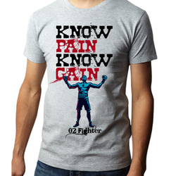 02☆FIGHETER （オツ☆ファイター）KNOW PAIN KNOW GAIN半袖Tシャツ 1枚目の画像