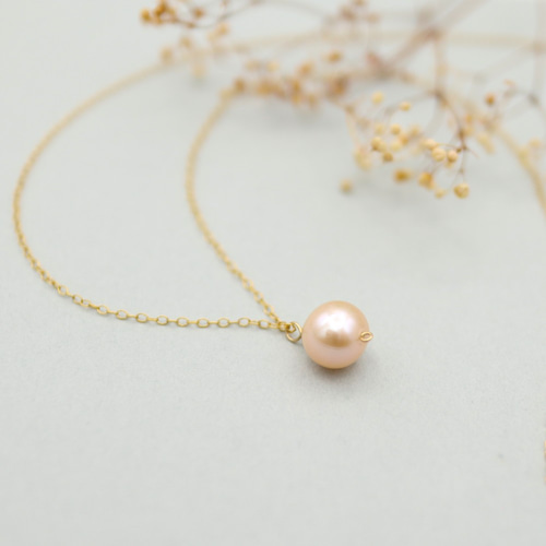 【NEW限定品】 自然色』さくら色淡水パールのネックレス＊14KGF＊たて アクセサリー