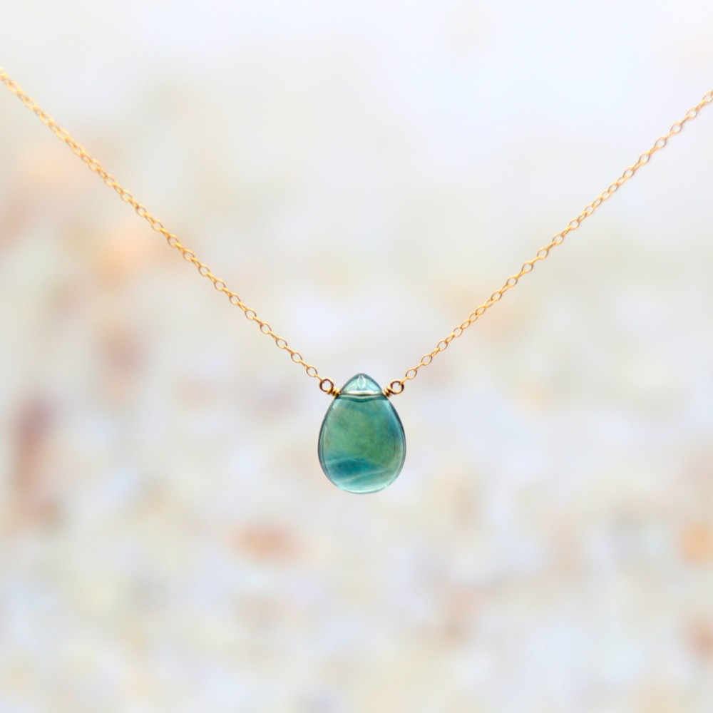 【14KGF】風にとける蒼と緑の雫＊ブルーグリーンフローライトペアシェイプカットネックレス