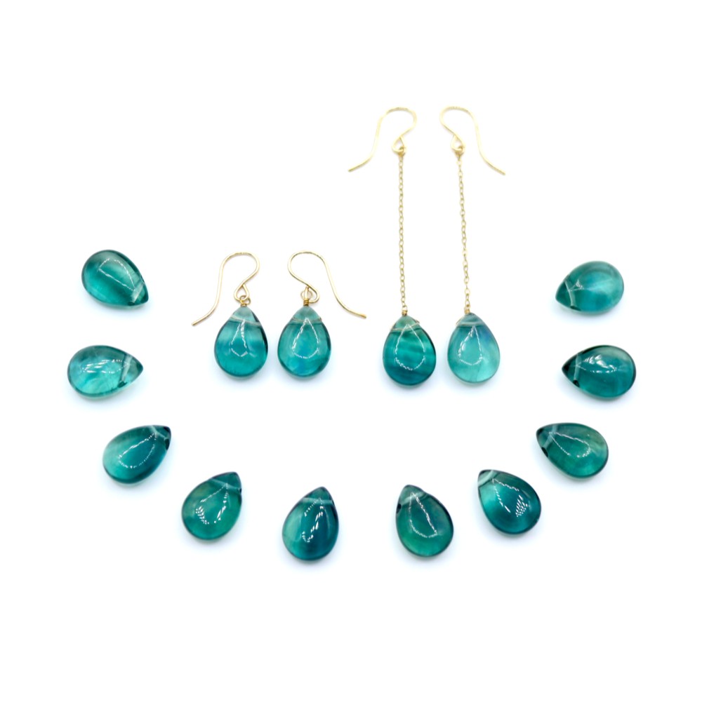 【ピアス・イヤリング】ありのままの私に還る光＊ブルーグリーンフローライトペアシェイプカット（大）＊14KGF