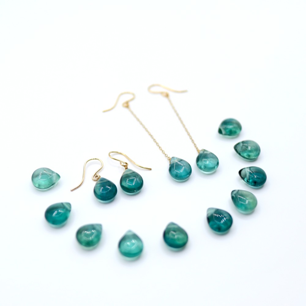 【ピアス・イヤリング】ありのままの私に還る光＊ブルーグリーンフローライトペアシェイプカット（小）＊14KGF