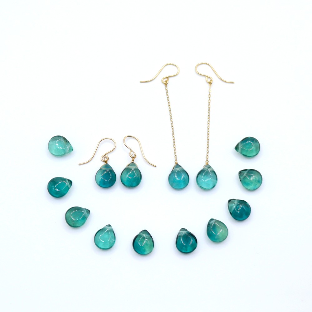 【ピアス・イヤリング】ありのままの私に還る光＊ブルーグリーンフローライトペアシェイプカット（小）＊14KGF