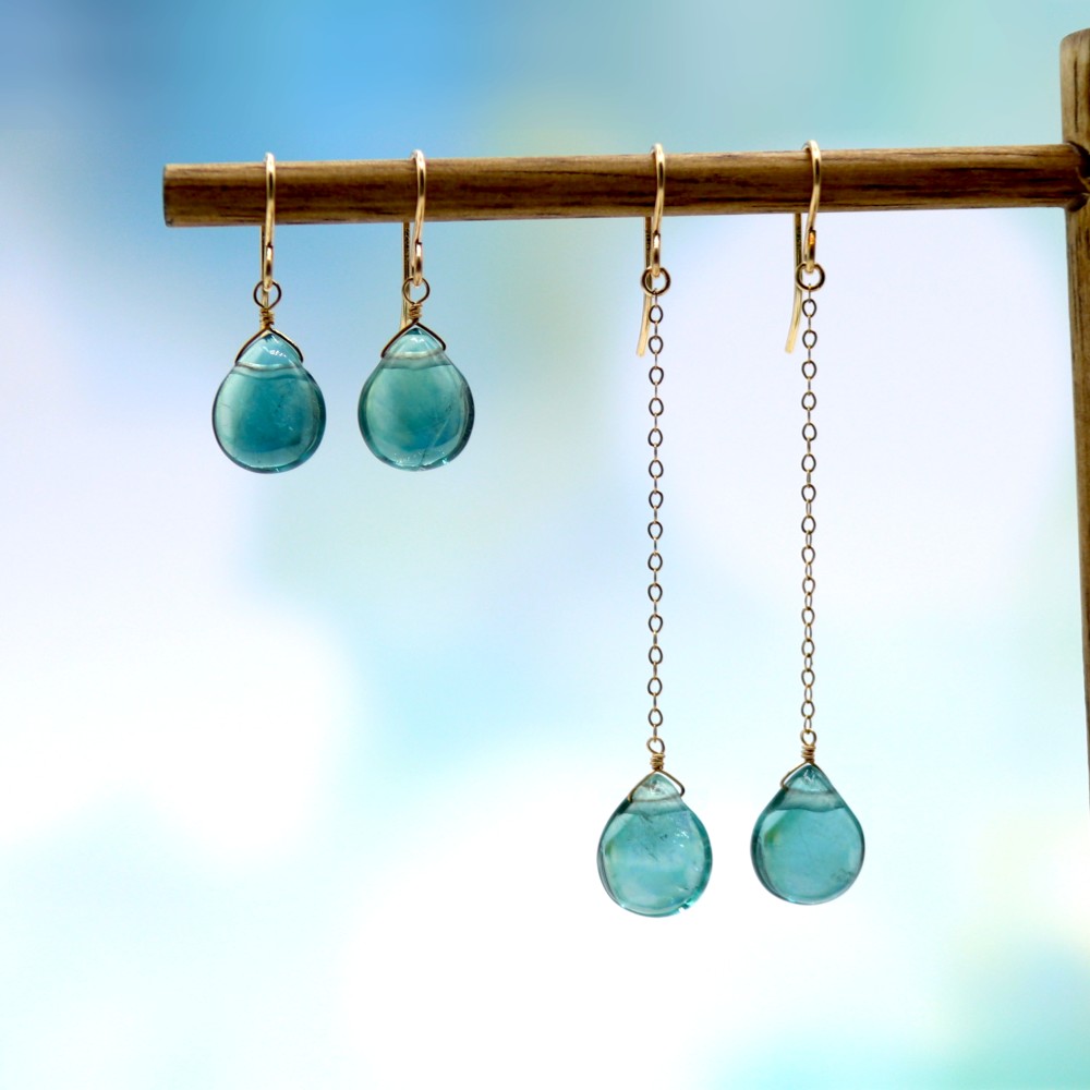 【ピアス・イヤリング】ありのままの私に還る光＊ブルーグリーンフローライトペアシェイプカット（小）＊14KGF