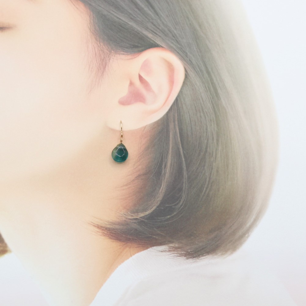 【ピアス・イヤリング】ありのままの私に還る光＊ブルーグリーンフローライトペアシェイプカット（小）＊14KGF