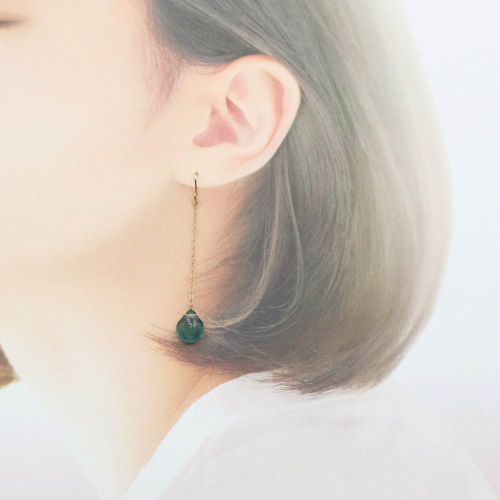 【ピアス・イヤリング】ありのままの私に還る光＊ブルーグリーンフローライトペアシェイプカット（小）＊14KGF