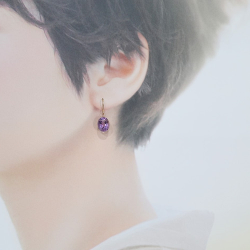 AAA品質】アメジストのオーバルファセットカットピアス＊14KGF  