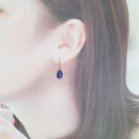 【人氣很高】藍晶石梨形耳環（中）*14KGF* 第4張的照片