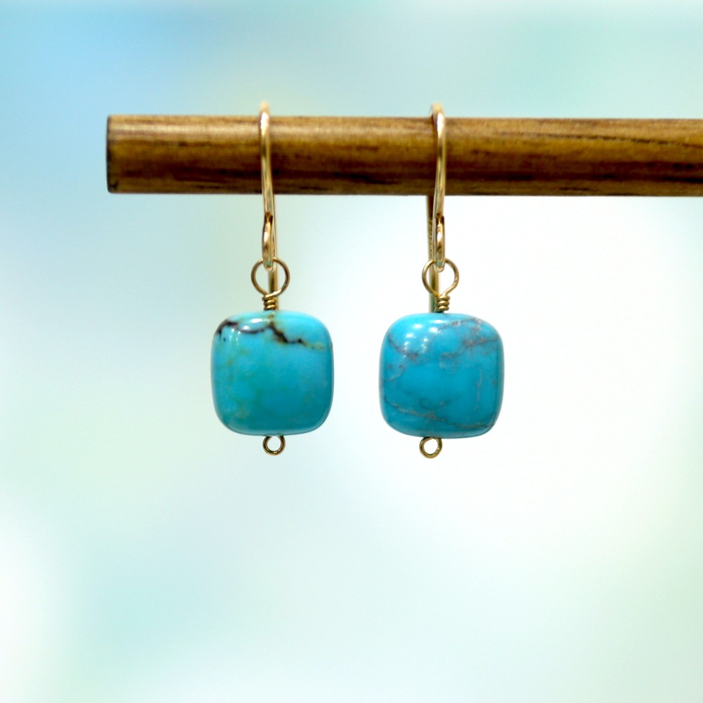 【ピアス・イヤリング】新しい空へ踏み出す＊ターコイズスクエアカット＊14KGF
